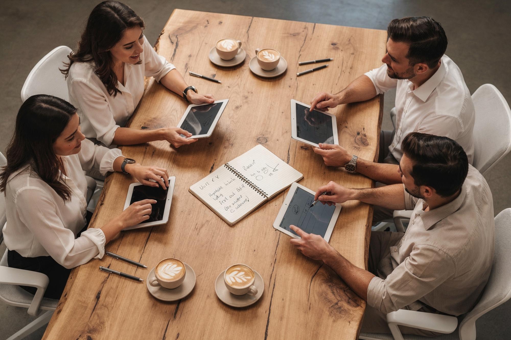 Editorial team discussing an interview plan