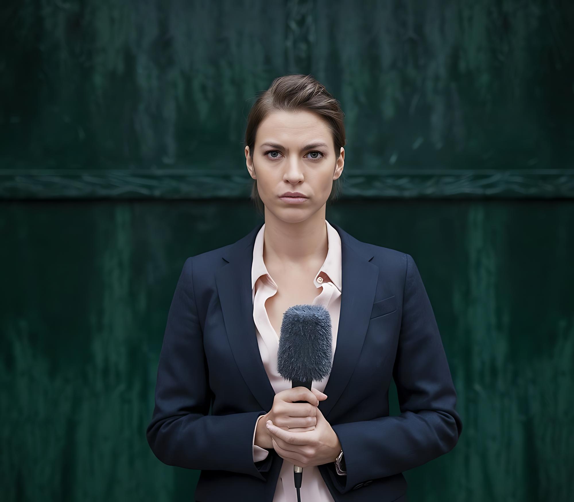 Reporter conducting an interview in elegant studio